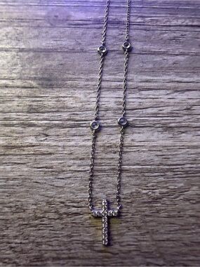Macy's Sterling Silver Cross Pendant Necklace with Sparkly Stones